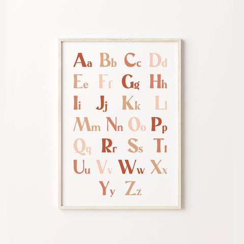 Alphabet Warm Neutral Theme A4 Art Print