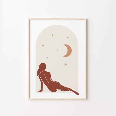 Bohemian Woman With Moon A4 Art Print