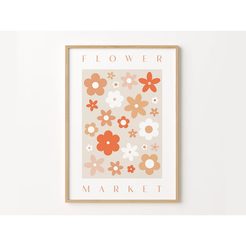 Colourful Retro Flower Market A4 Art Print